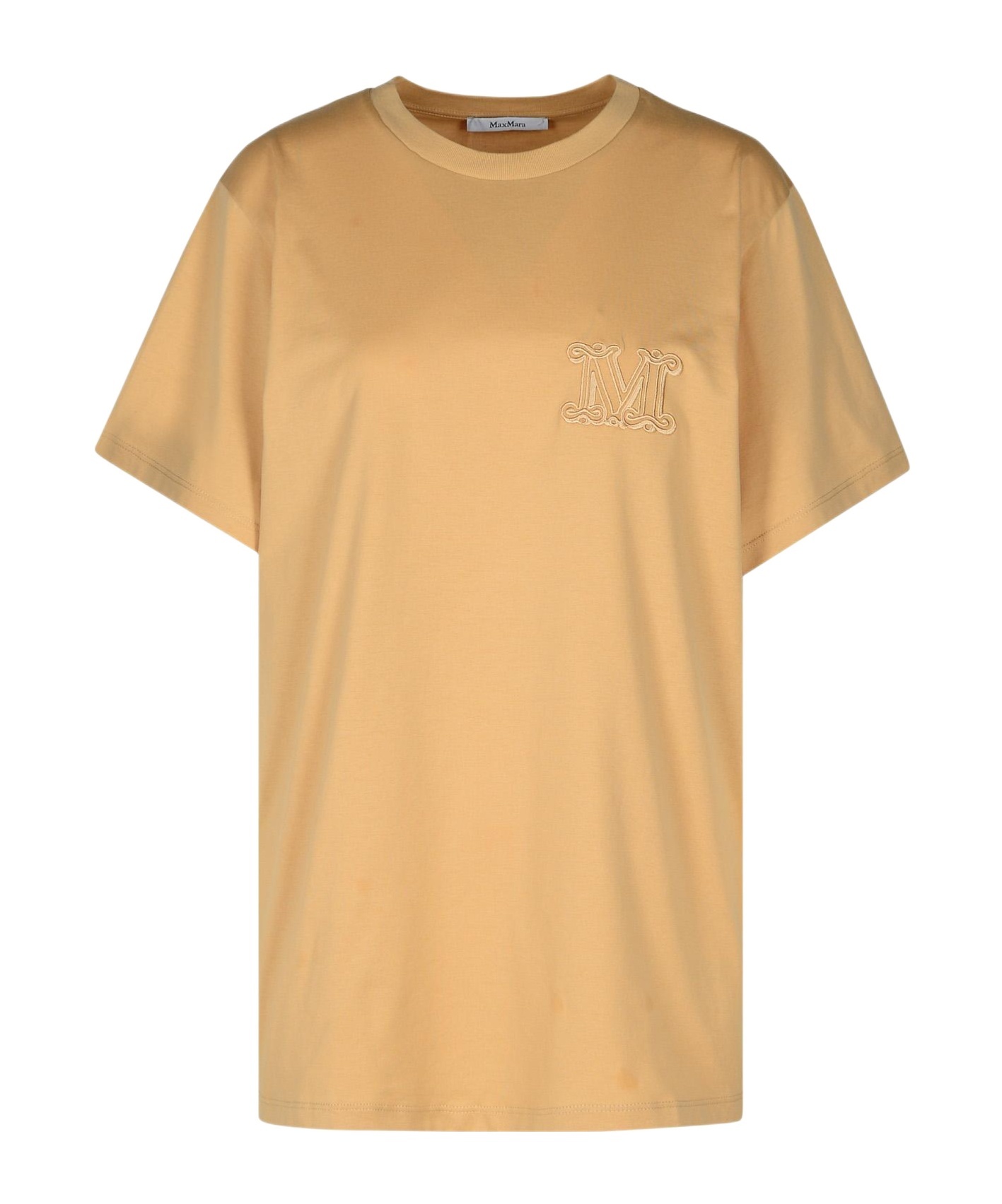 Max Mara Clay-coloured Cotton T-shirt With Logo In Nude