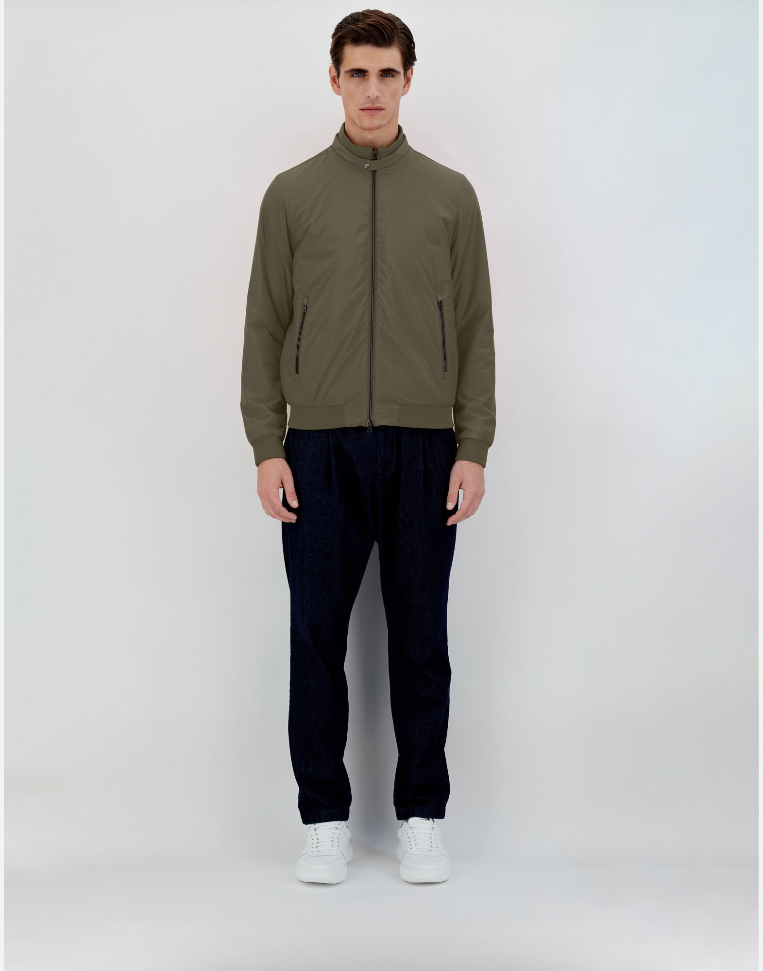 Herno Ribbed Bomber Jacket With Side Pockets In Green