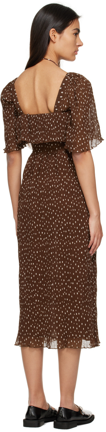 Shop Ganni Motif-print Sleeveless Dress In Brown