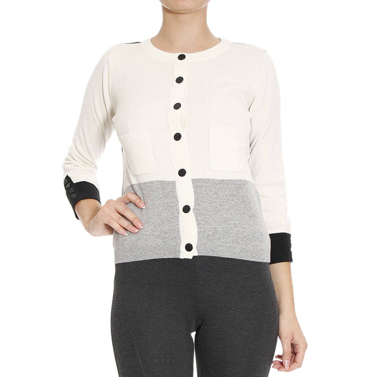 Shop Armani Jeans Single-breasted Knitted Cardigan In White