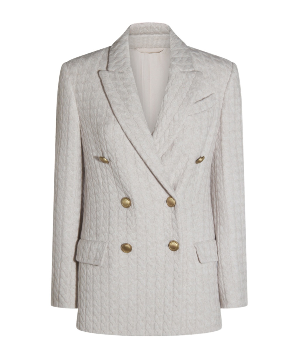 Brunello Cucinelli Cable-knit Double-breasted Coat In Gray