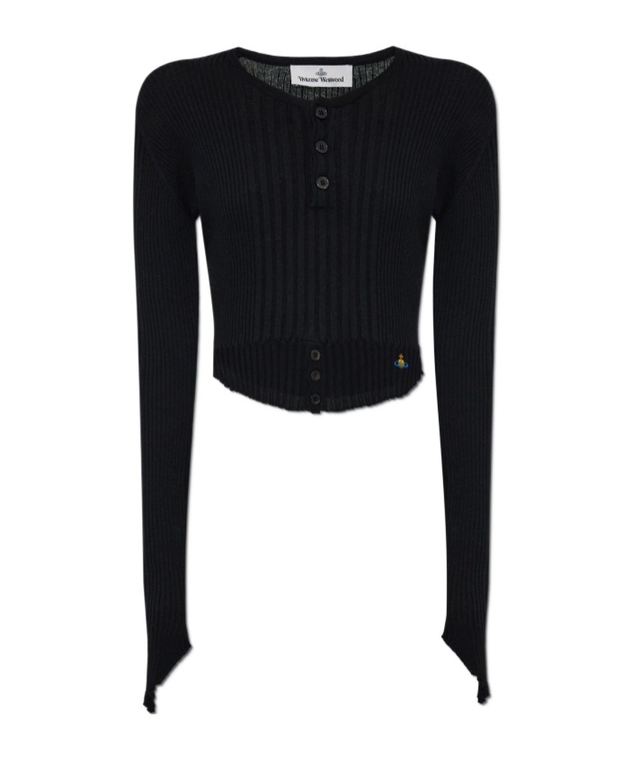 Vivienne Westwood Cropped Fitted Knit Sweater With Button Placket In Black