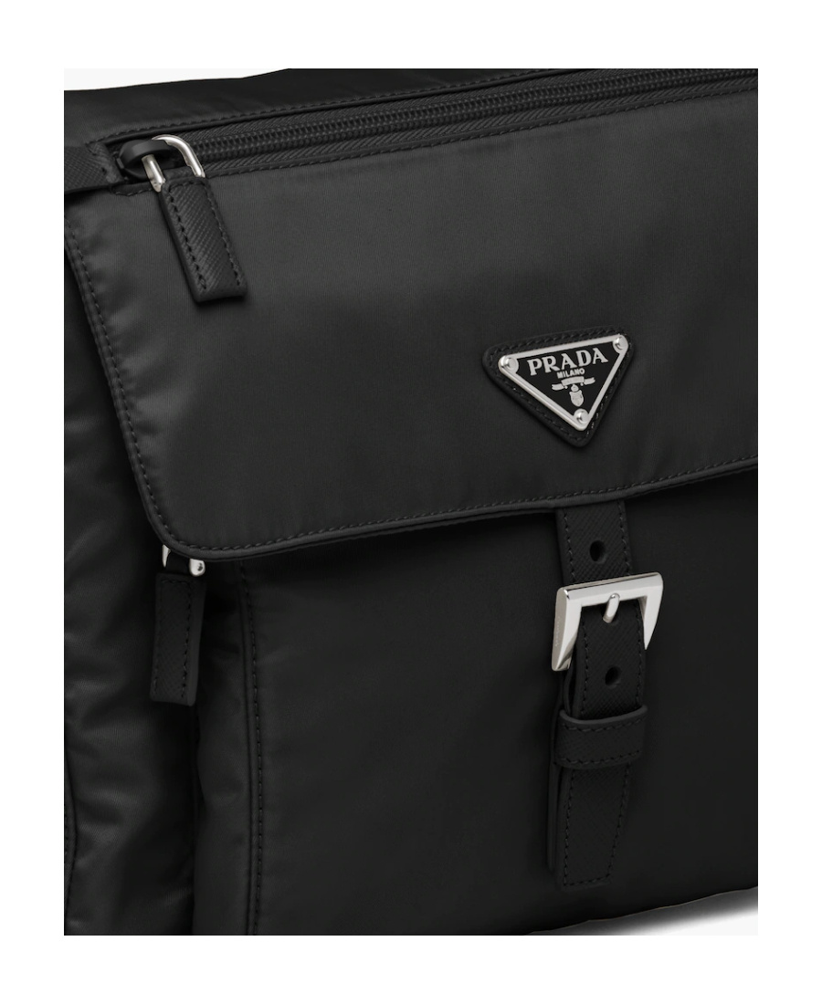 Prada Re-nylon Triangle Logo-plaque Shoulder Bag In Black