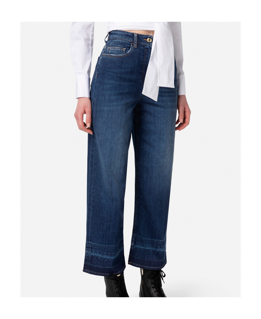 Shop Elisabetta Franchi Wide-leg Jeans In Blue