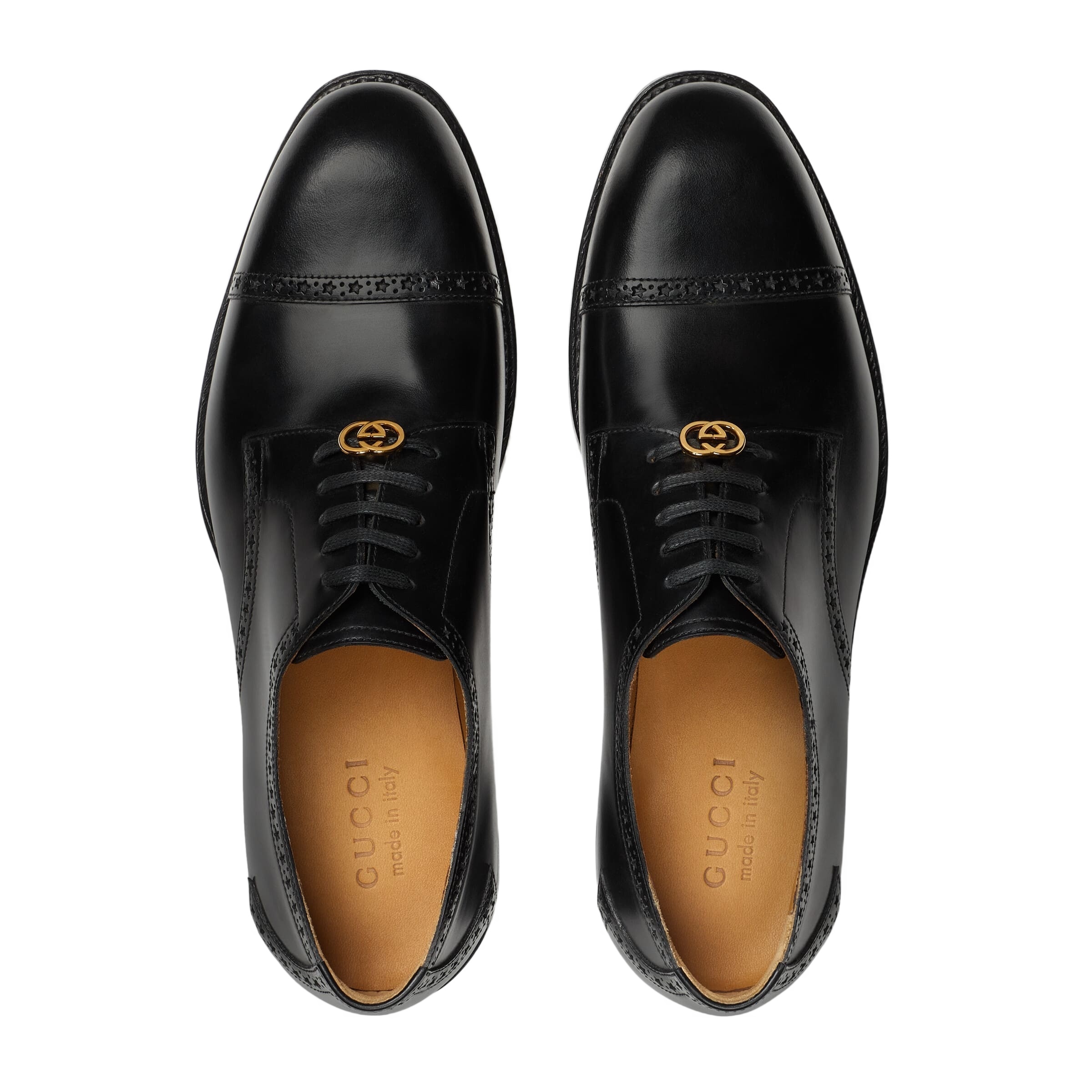 Gucci Interlocking G Leather Lace-up Shoes In Black