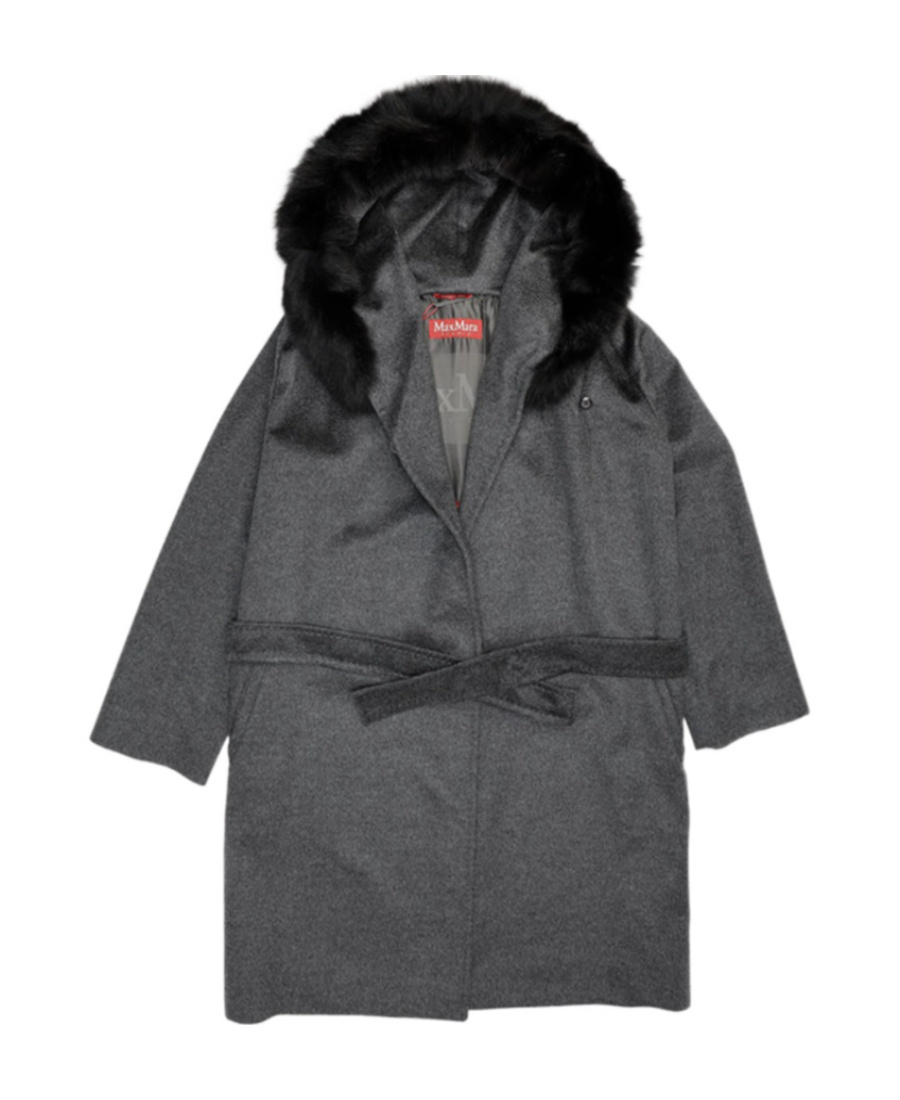 Max Mara Tie A Coat With A Wool Collar In Gray