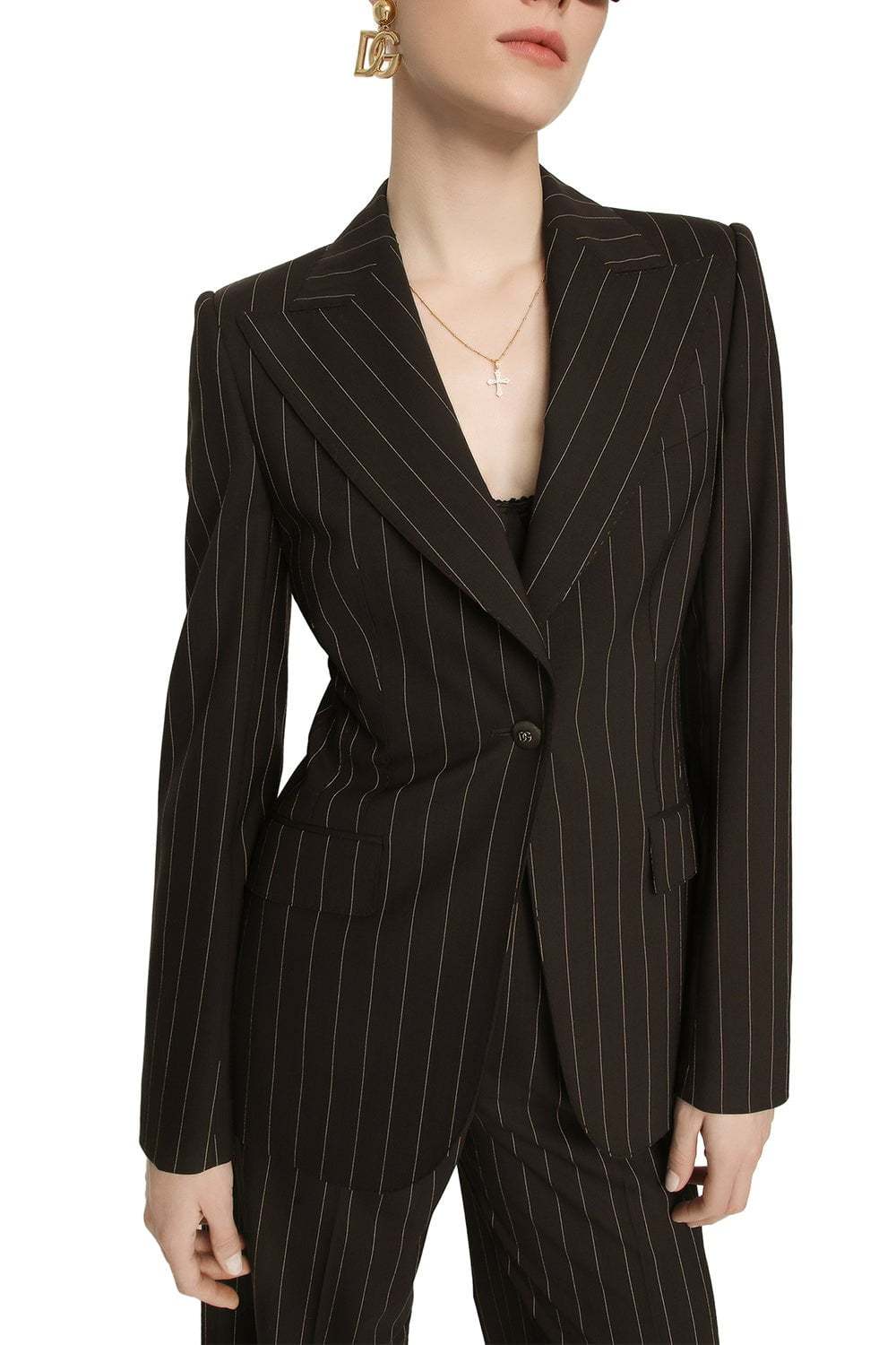 Dolce & Gabbana Giacca Turlington Monopetto In Gessato Di Lana In Black