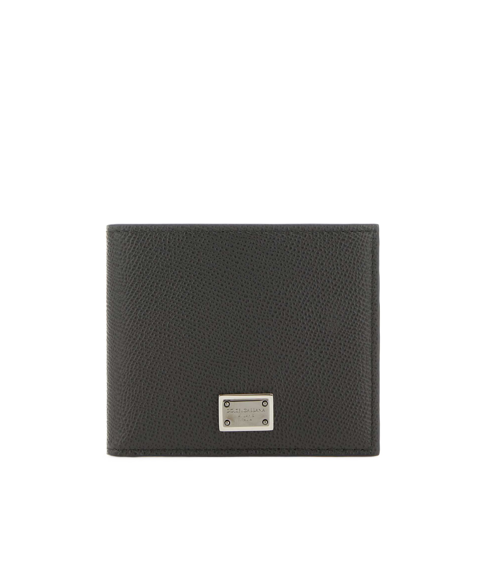 Dolce & Gabbana Logo Plate Leather Bi-fold Wallet In Black