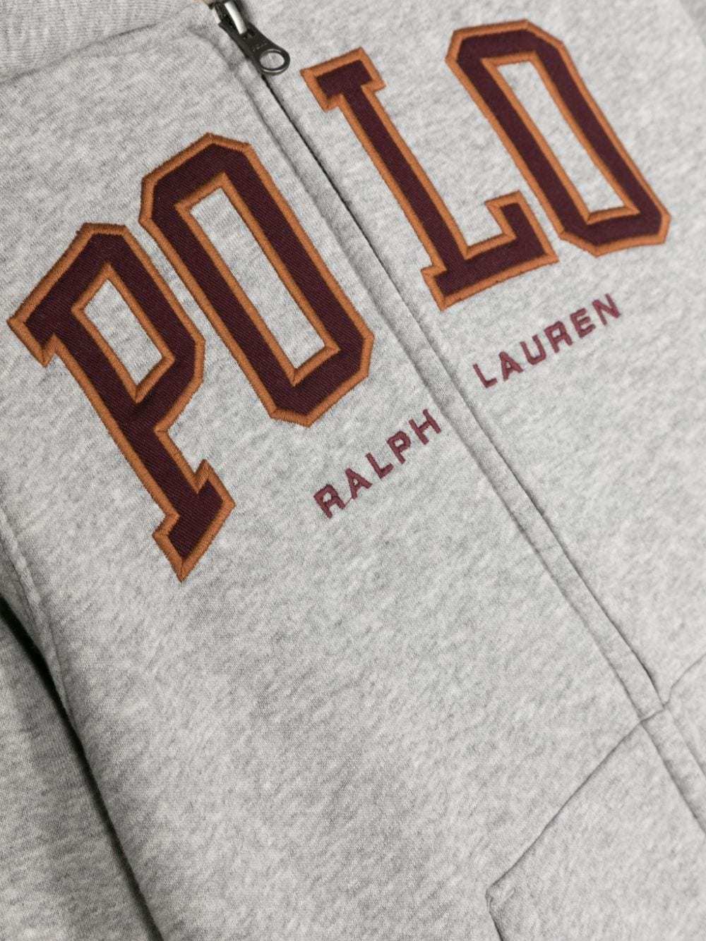 Shop Ralph Lauren Logo Embroidered Hoodie In Gray