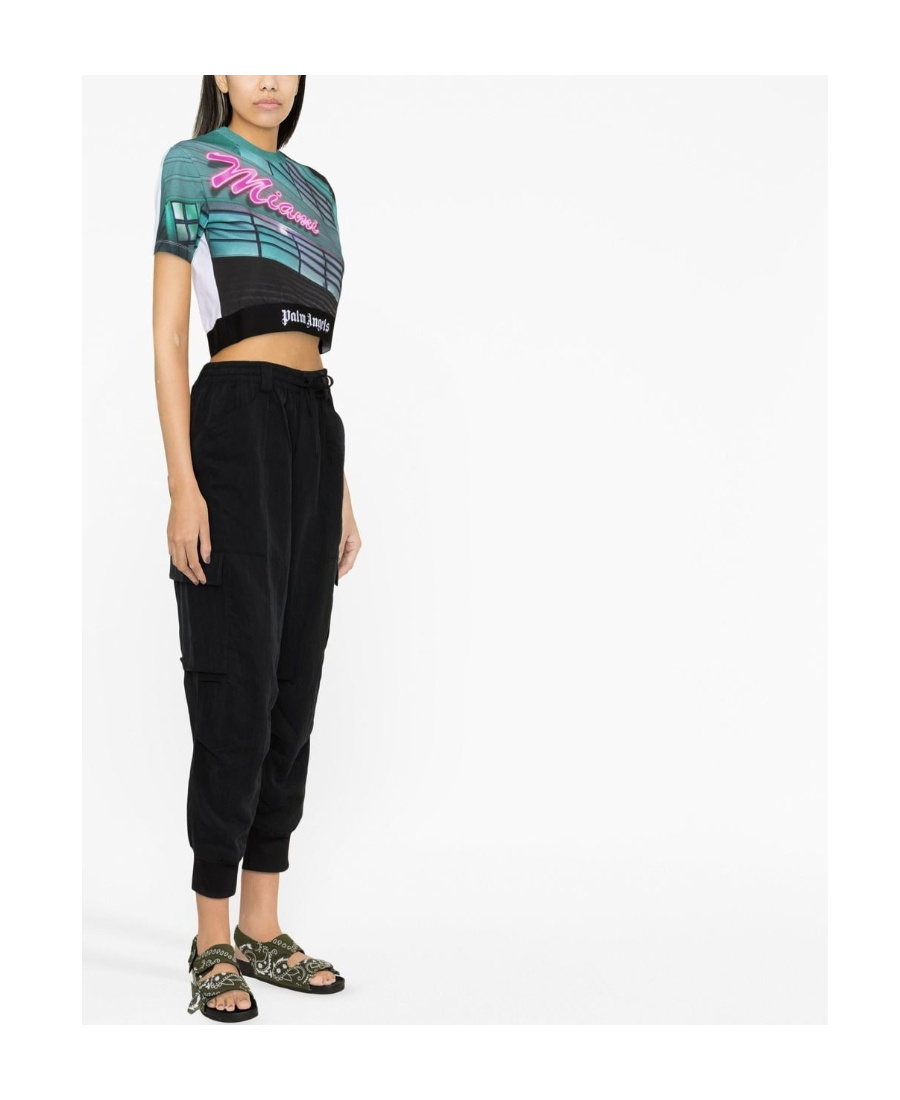 Palm Angels Getty Miami Cropped Printed Cotton-jersey T-shirt In Multi