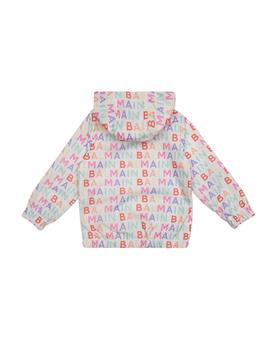 Shop Balmain All-over Logo Print Hooded Jacket In White