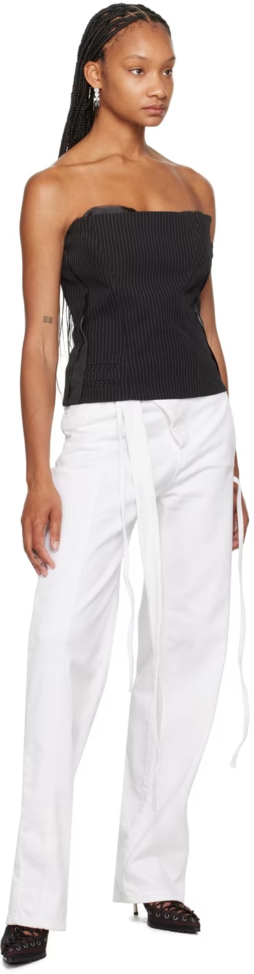 Ottolinger Pinstriped Deconstructed Corset Top In White