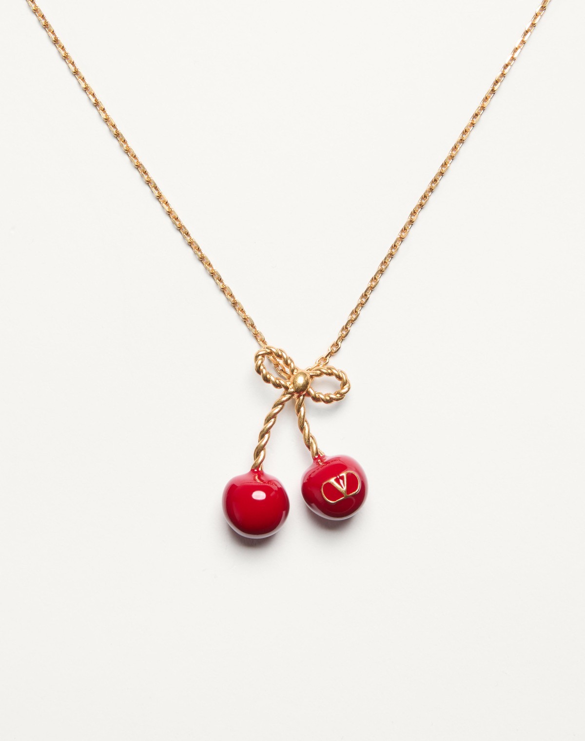 Valentino Garavani Red Necklace With Cherry-shaped Pendant And Vlogo Detail In Brass Woman In Yellow
