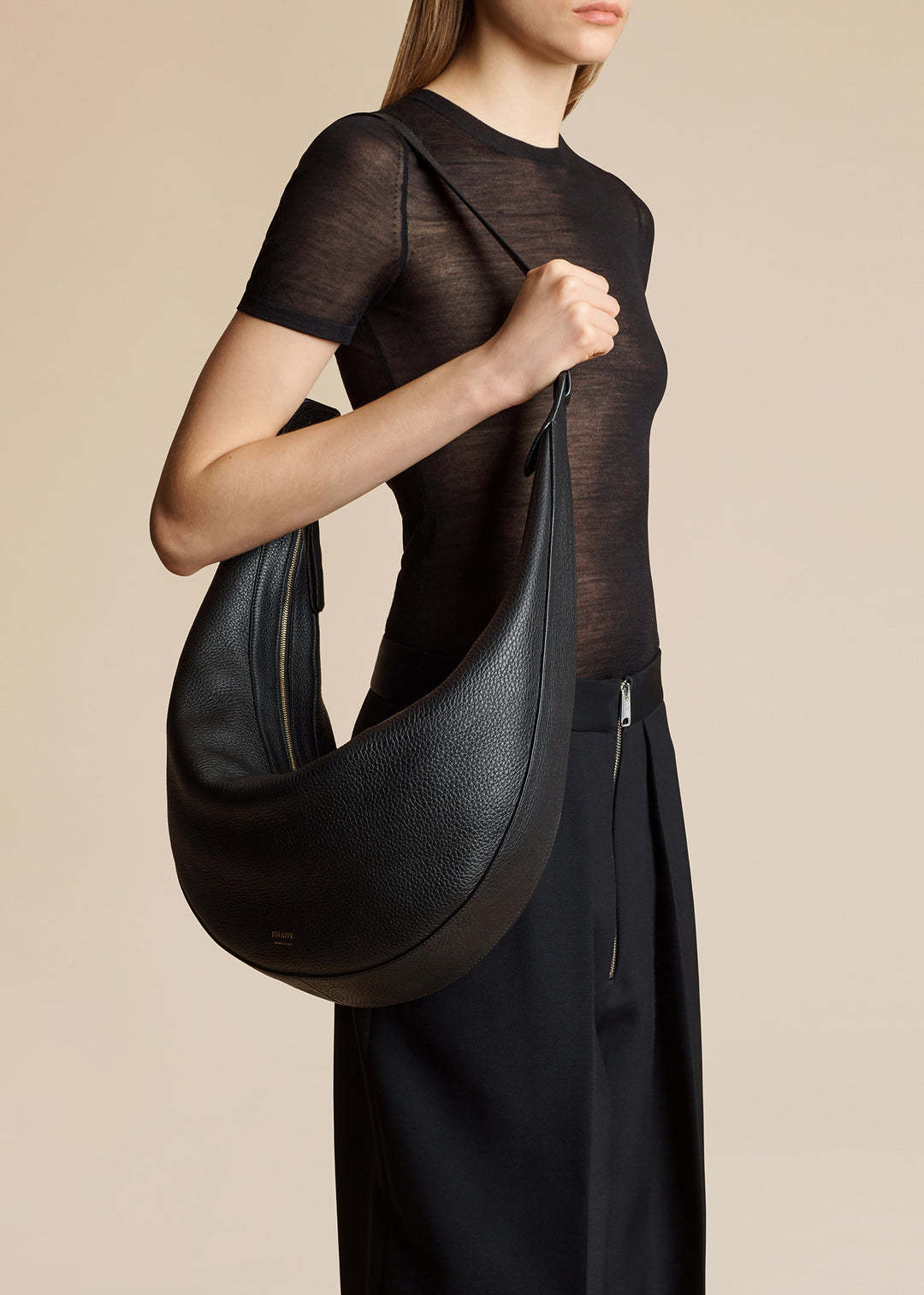 Khaite Augustina Grained Leather Hobo Bag In Black
