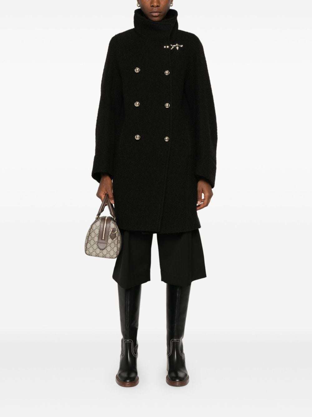 Fay Long Wool Double-breasted Coat In Black