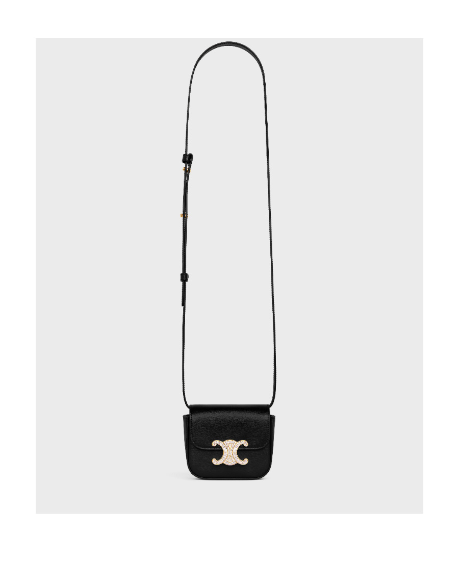Celine Mini Triomphe With Strass Buckle Shoulder Bag In Black