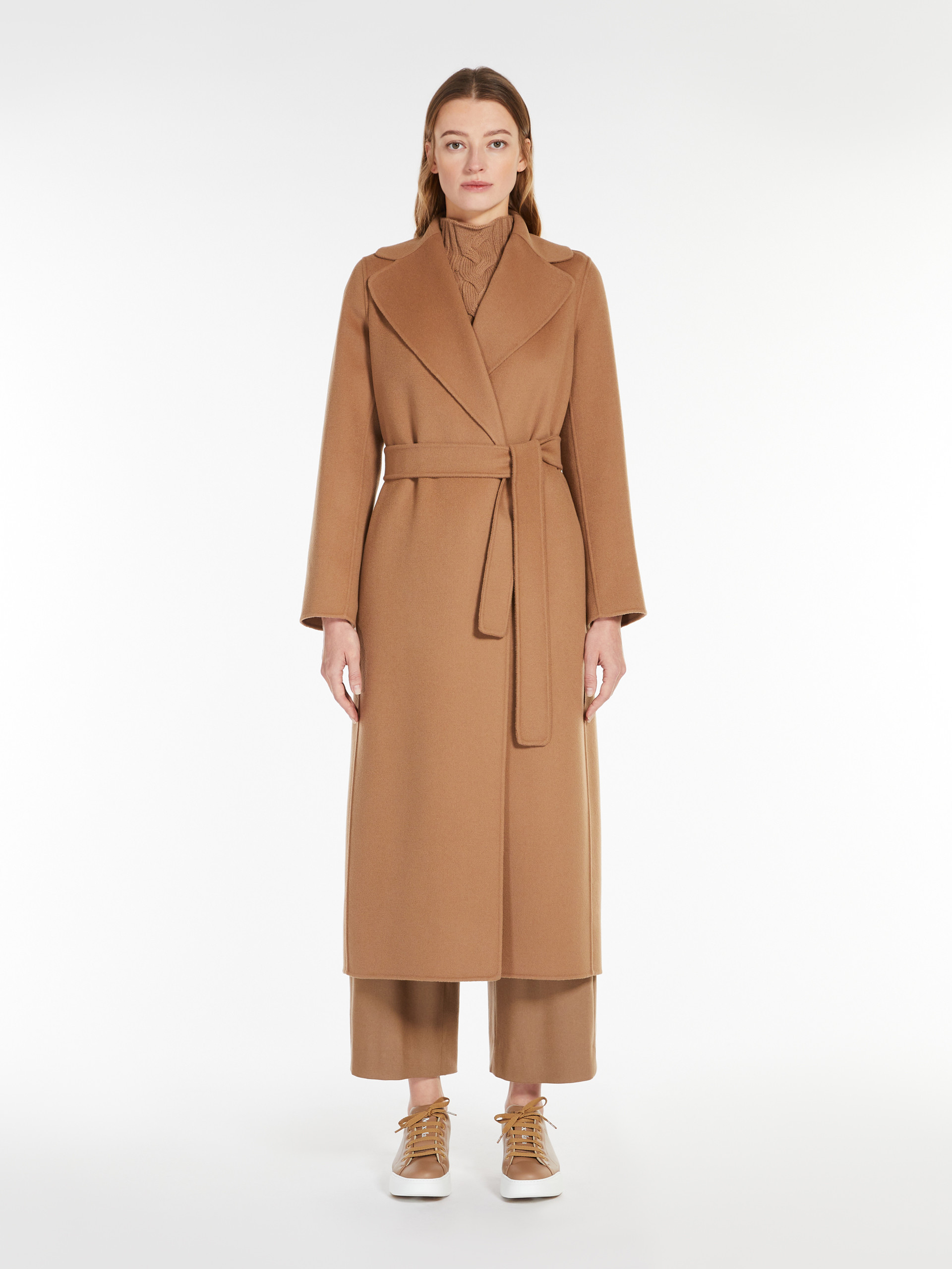 Max Mara Wool Broadcloth Midi Coat In Brown