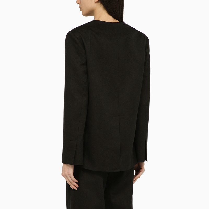 Loulou Studio Black Double-breasted Jacket In Cotton And Linen In Black