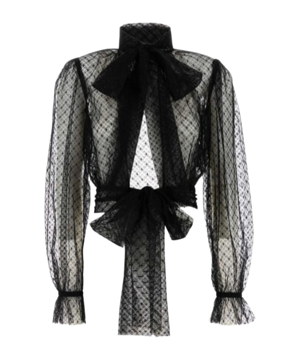 Dolce & Gabbana Lace Blouse With Bow Detail And Ruffle Cuffs In Black