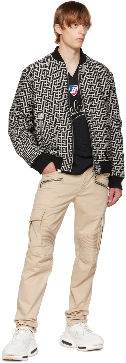 Balmain Monogram-pattern Reversible Bomber Jacket In Black