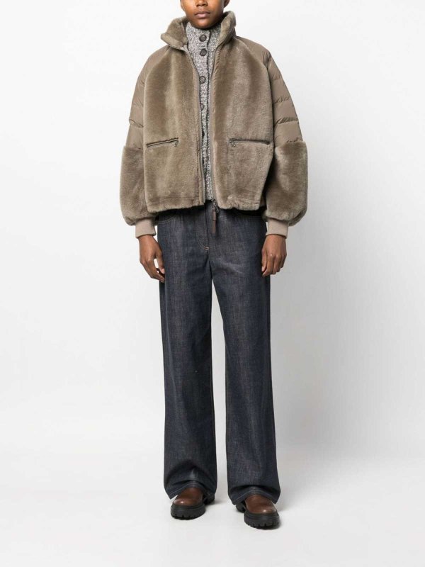 Brunello Cucinelli Zippered Down Jacket In Brown