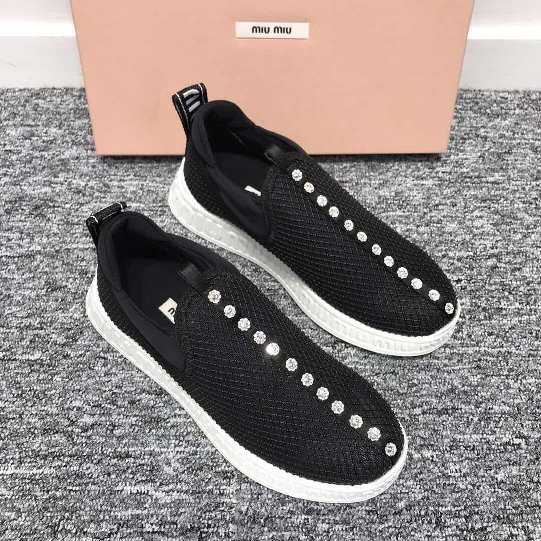 MIU MIU RHINESTONE LOGO-EDGED CASUAL SNEAKERS 