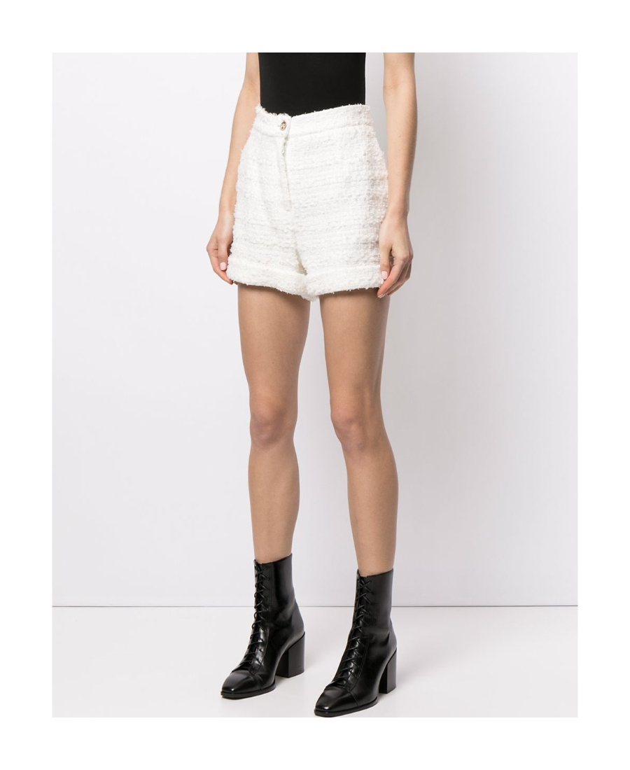 Edward Achour Paris High-waisted Tweed Shorts In White