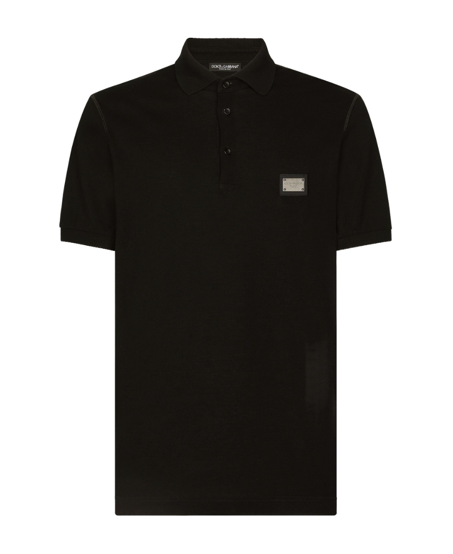 Dolce & Gabbana Dark Gray Logo Plaque Cotton Men Polo Shirt T-shirt In Black
