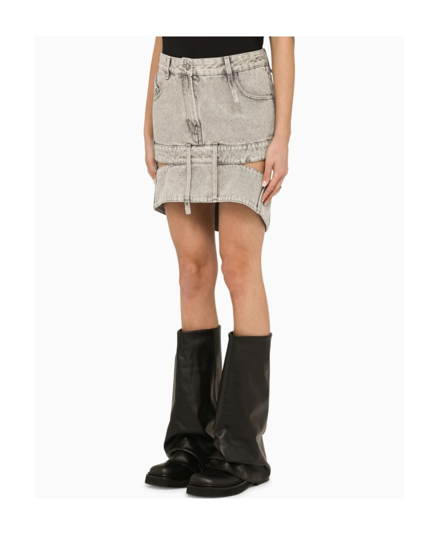 Attico Cut Denim Miniskirt In Gray