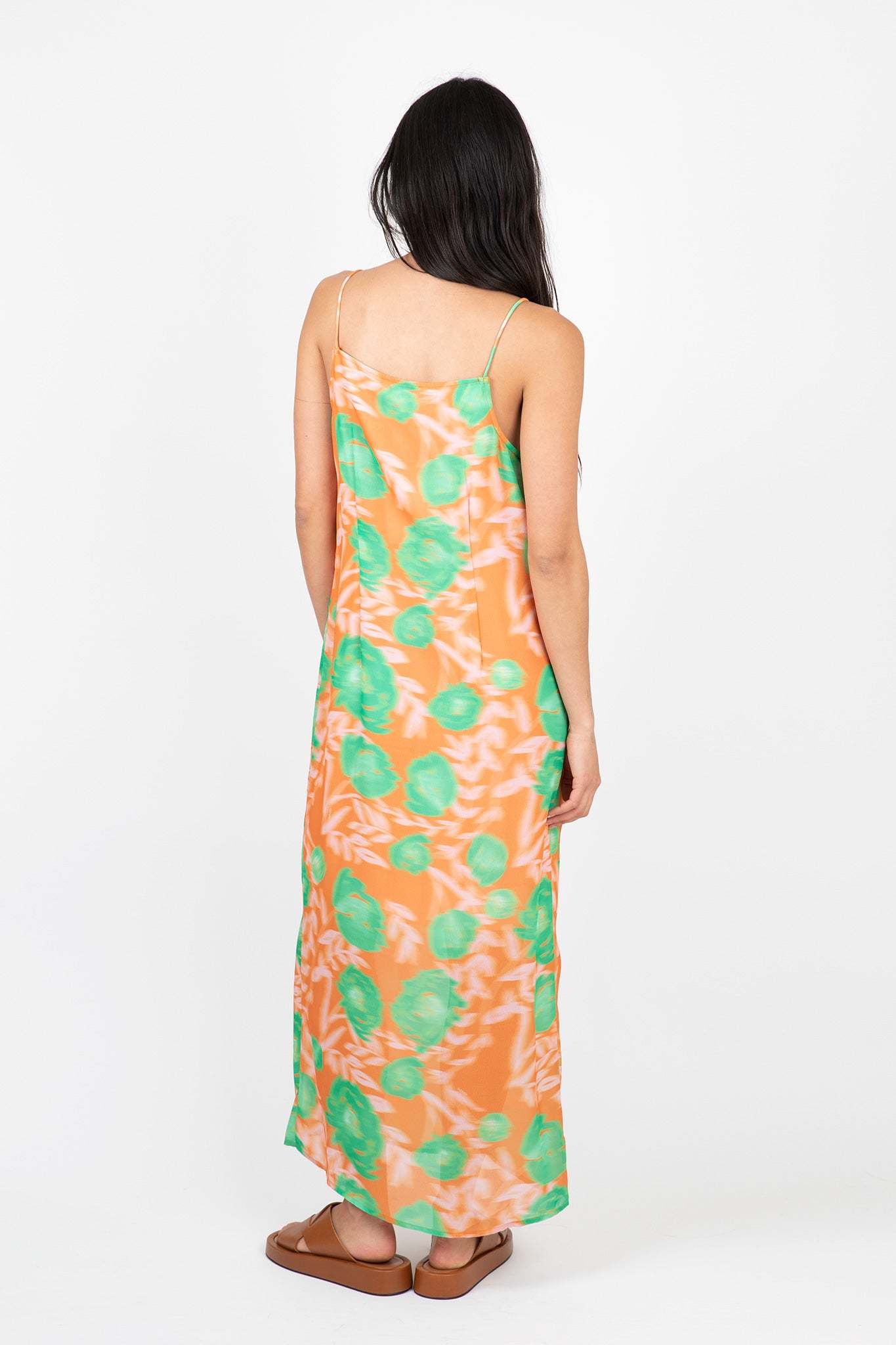Ganni Printed Light Crepe Slip Dress In Pink