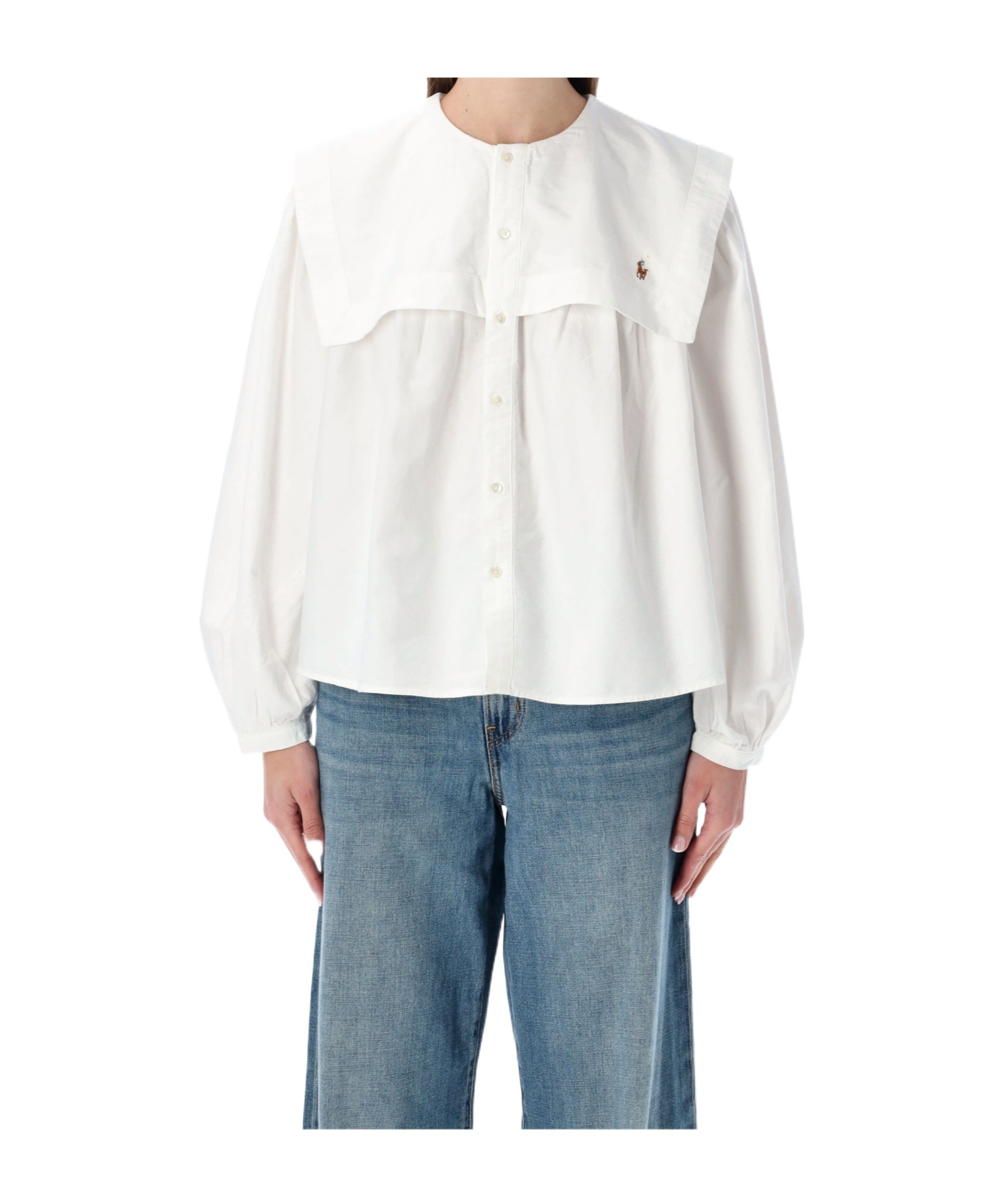 Polo Ralph Lauren Cotton Oxford Shirt With Bib Detail In Neutral