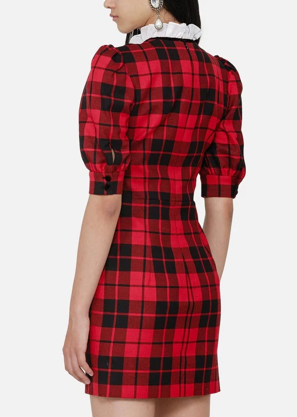 Alessandra Rich Plaid Short-sleeved Wool Dress In Red