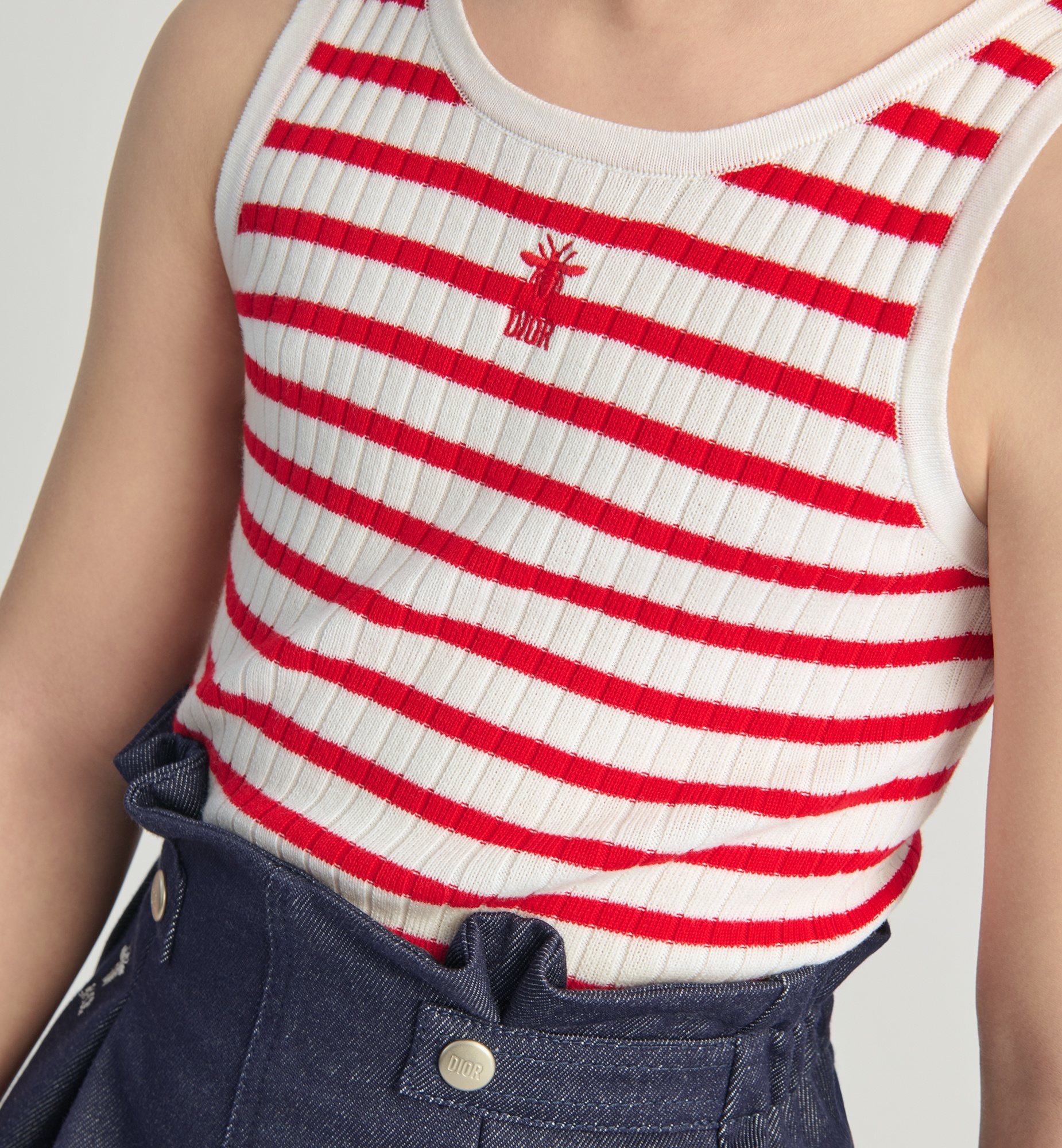 Dior Kids' Tank Top In Ivory White/raspberry Red