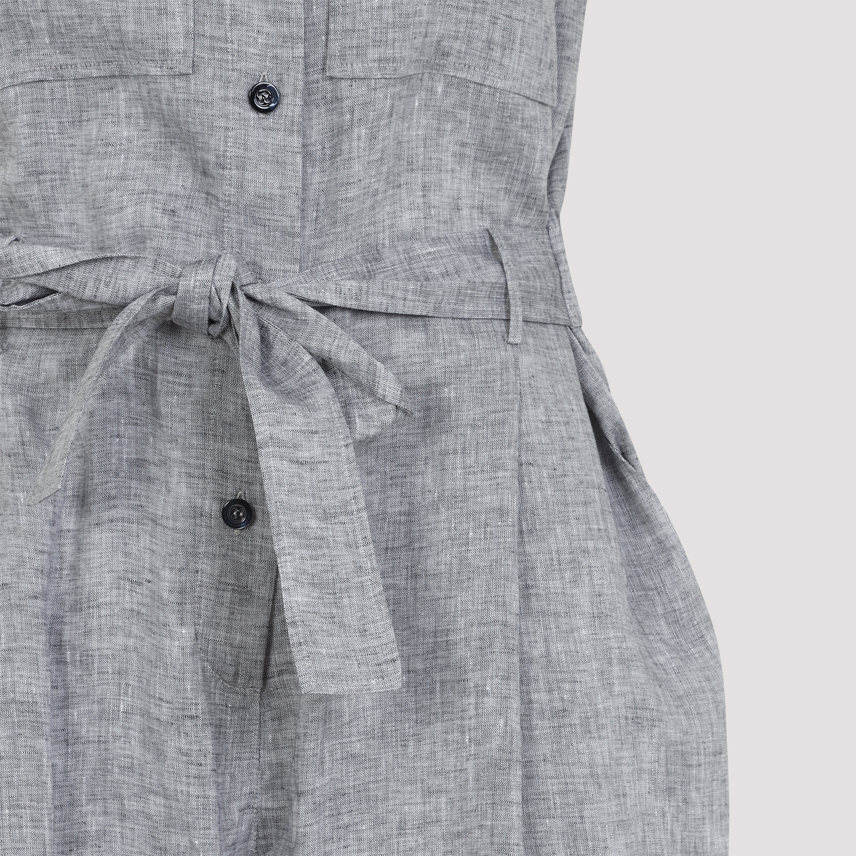 Shop Peserico Belted Linen Jumpsuit In Gray