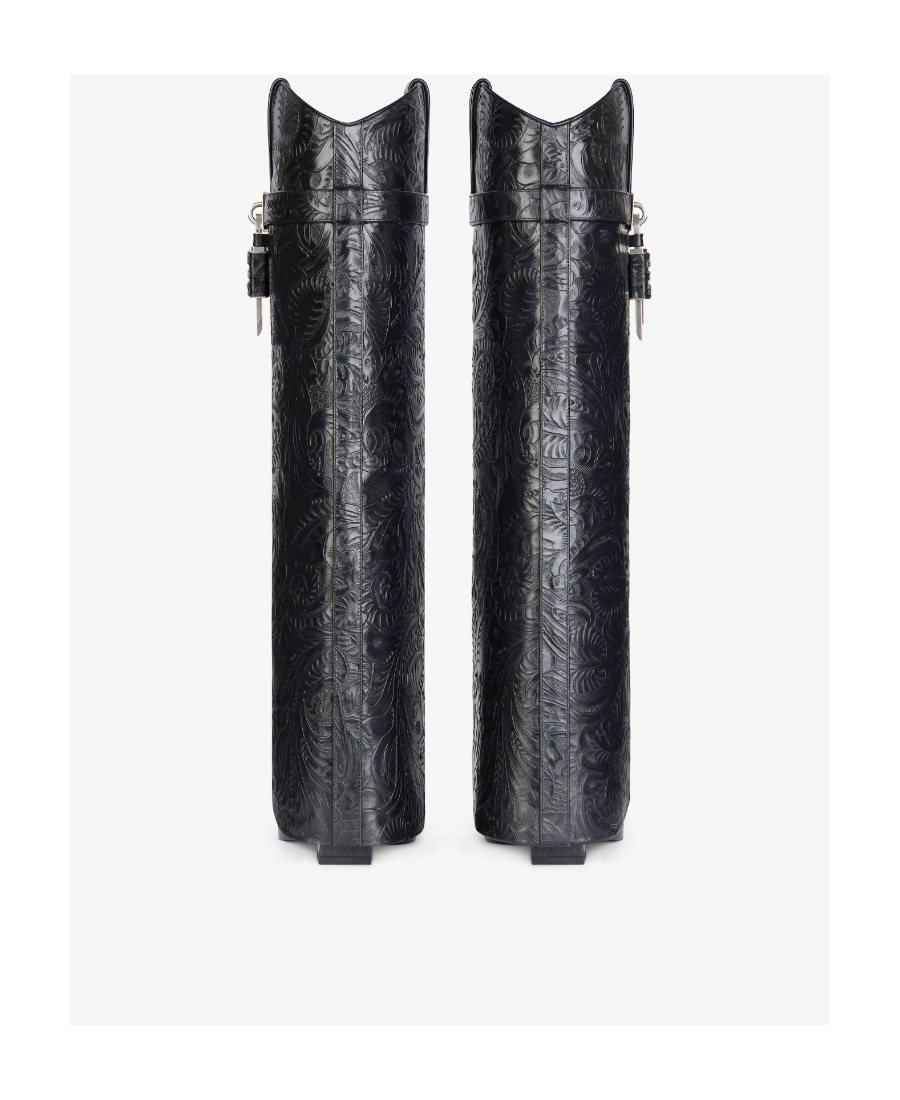 Givenchy Shark Lock Leather Knee-high Cowboy Boot In Black