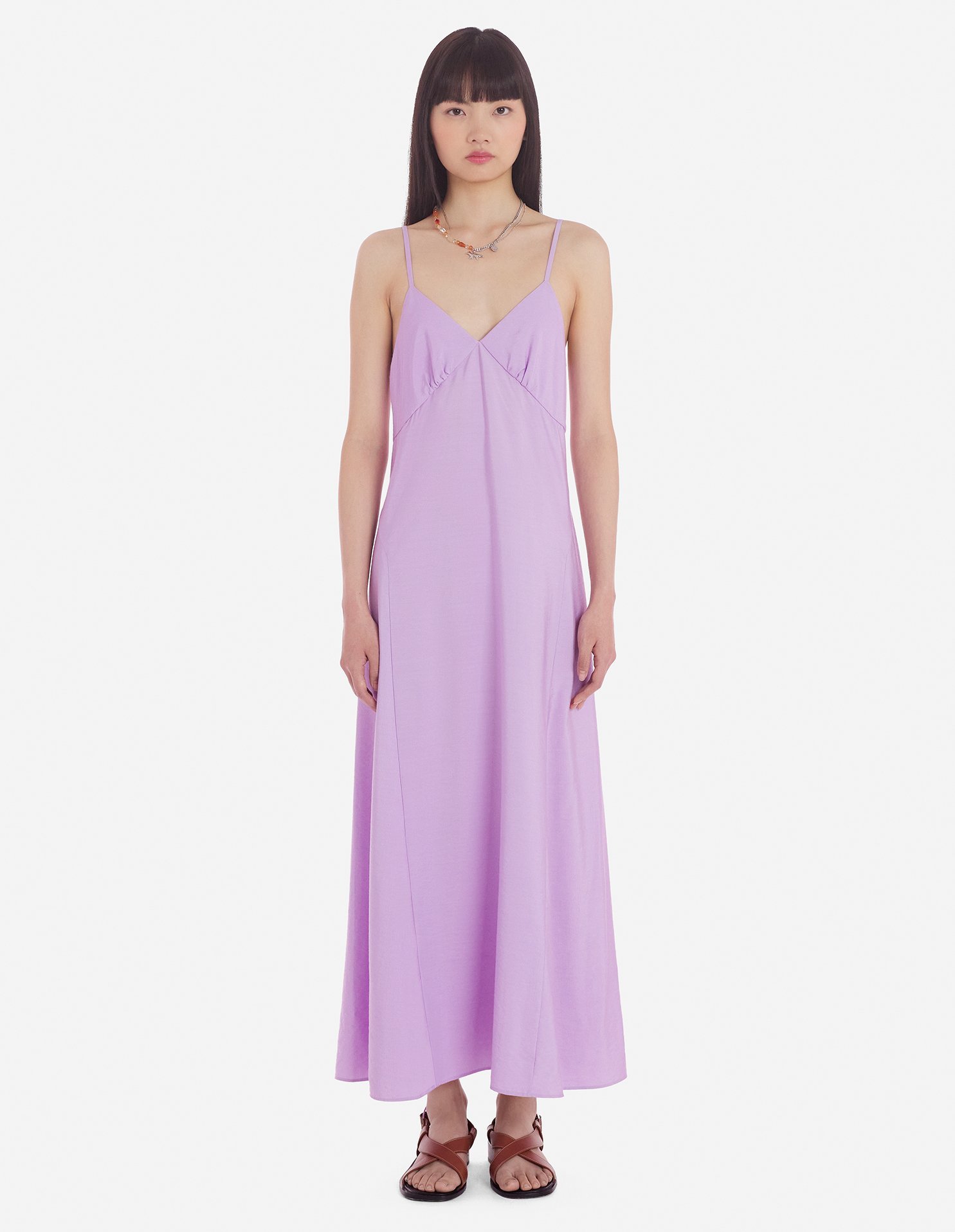 Shop Maison Kitsuné Sleeveless Flared Dress In Purple
