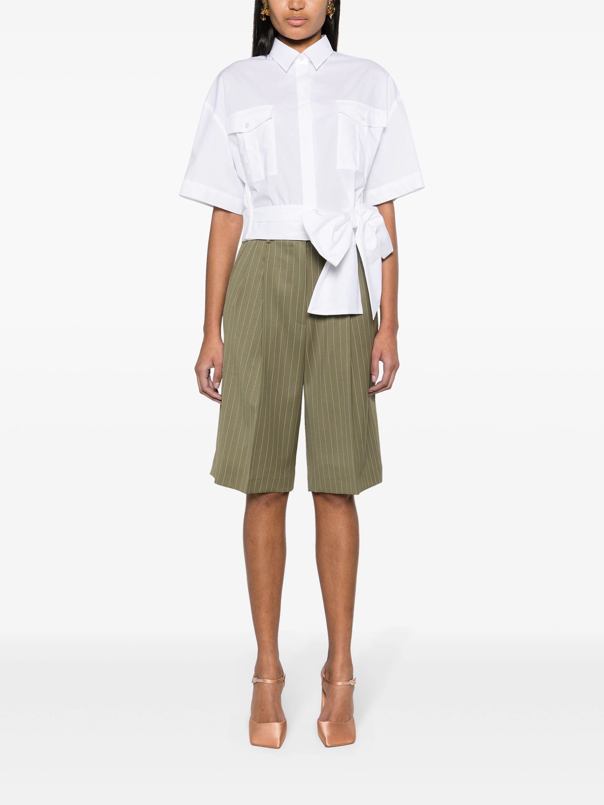 Msgm Pinstriped Tailored Shorts In Green