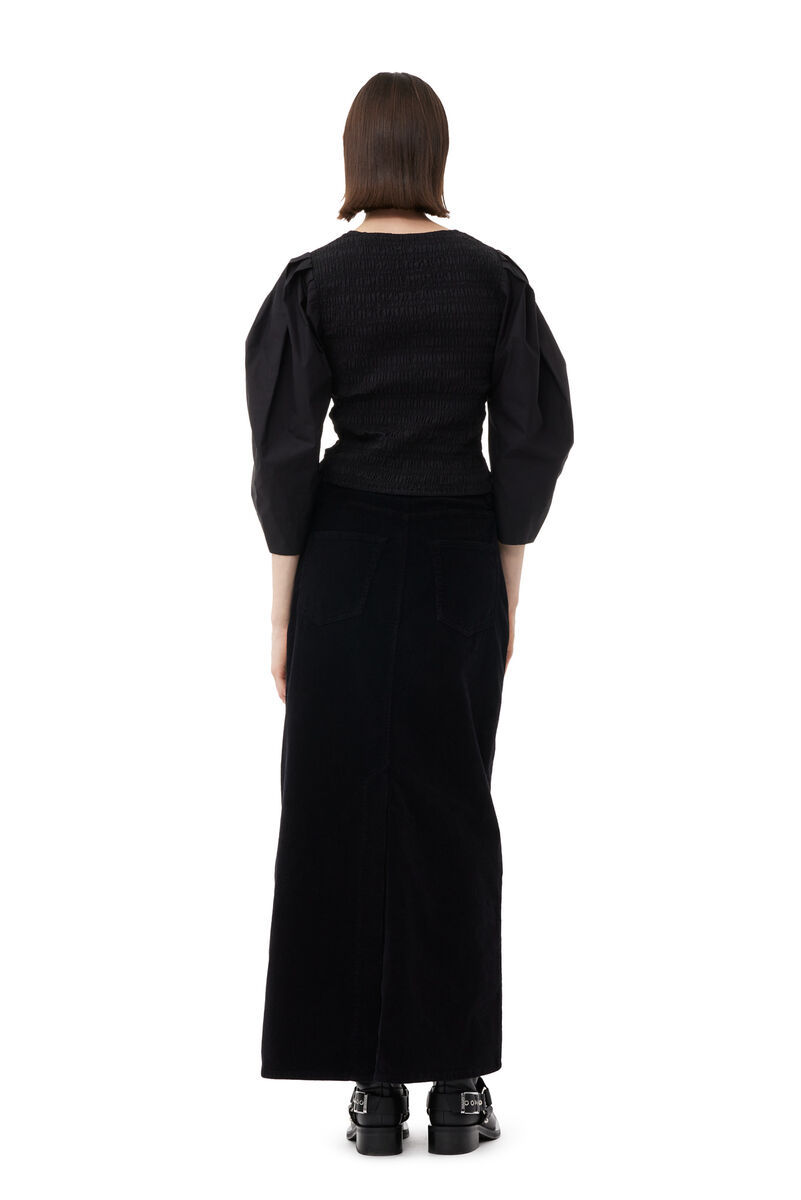 Ganni U-neck Cropped Organic-cotton Blouse In Black