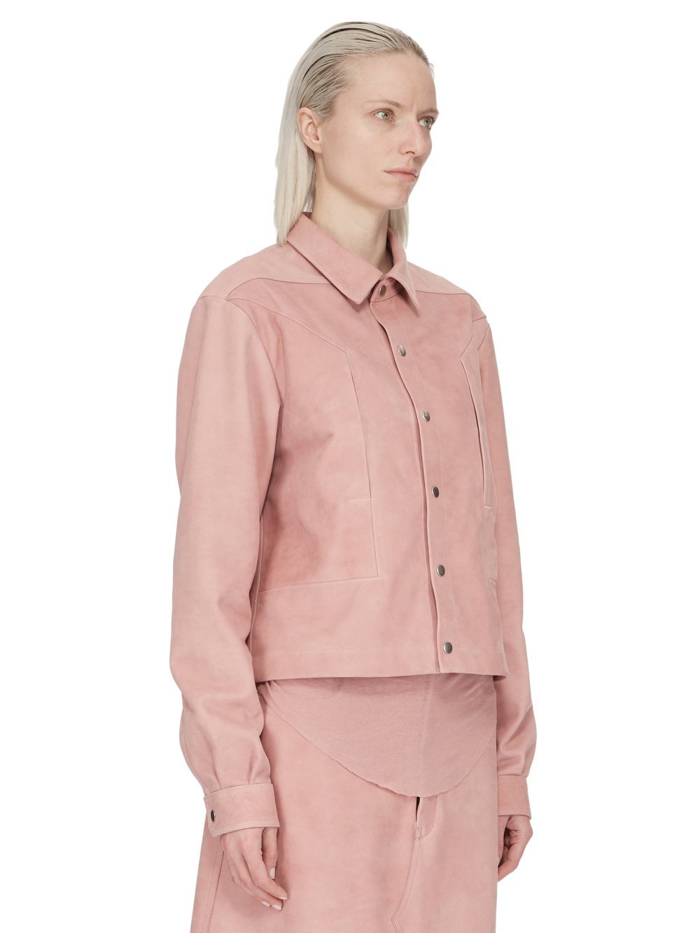 Rick Owens Alice Strobe Leather Shirt In Pink