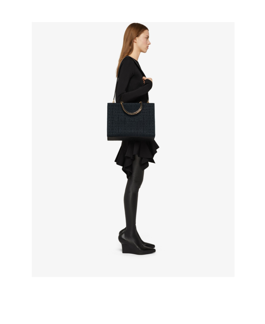 Givenchy Small G-tote Shopping Bag In 4g Embroidery With Chain In Black