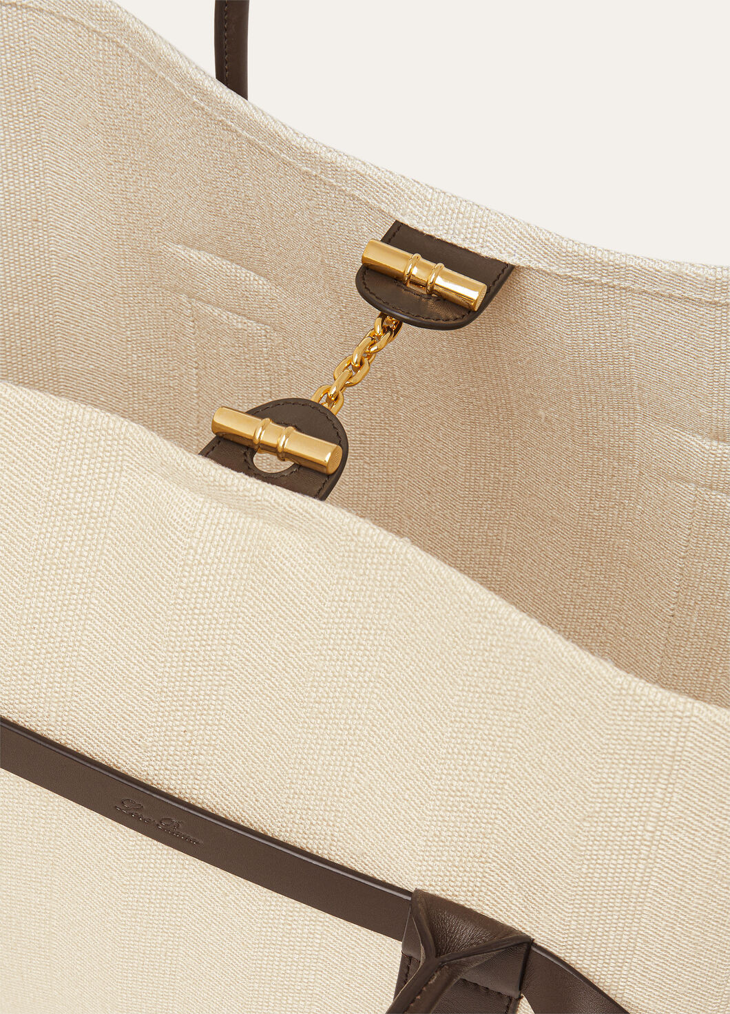 Loro Piana Ghiera Shopper Large Handbag In Cream Yellow Amber-dark Chocolate Licorice/sun Gold