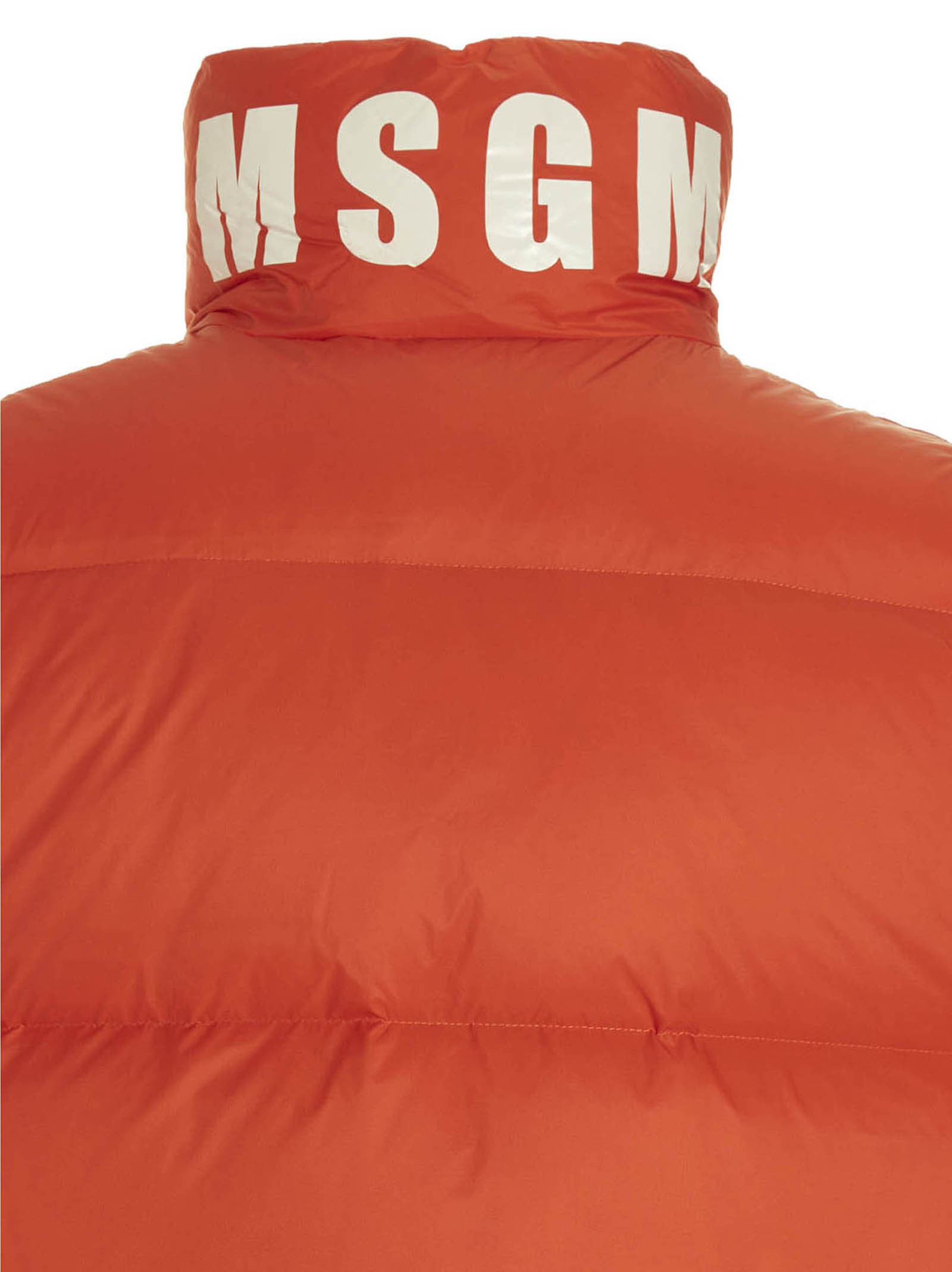 Msgm Logo Embroidered High Collar Padded Jackets In Red