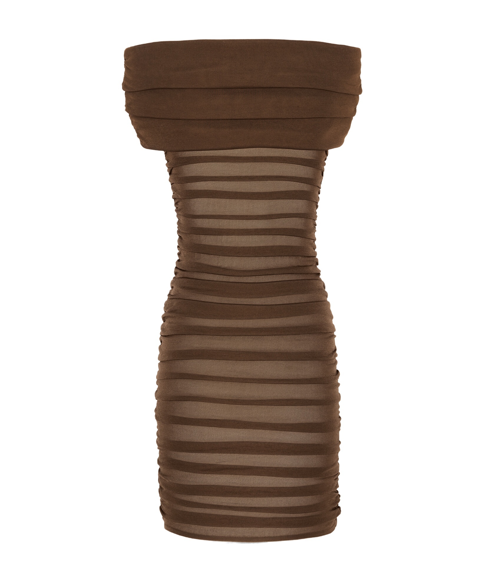 Saint Laurent Strapless Pleated Knitted Dress In Brown