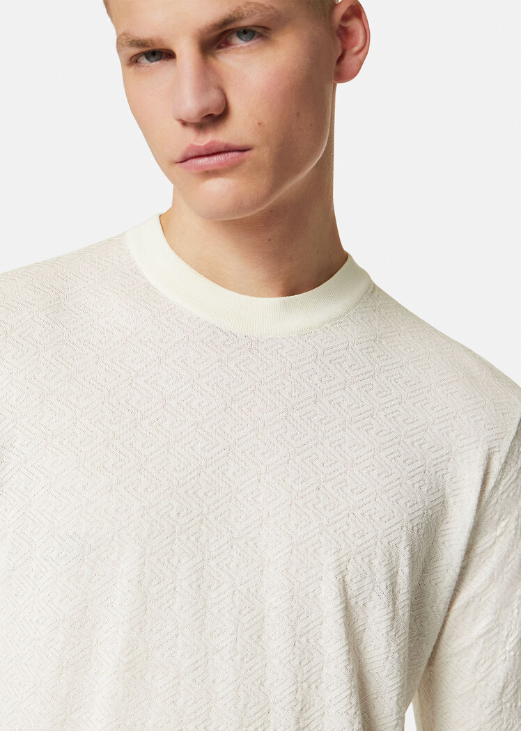 Versace La Greca Cotton-silk Jumper In White