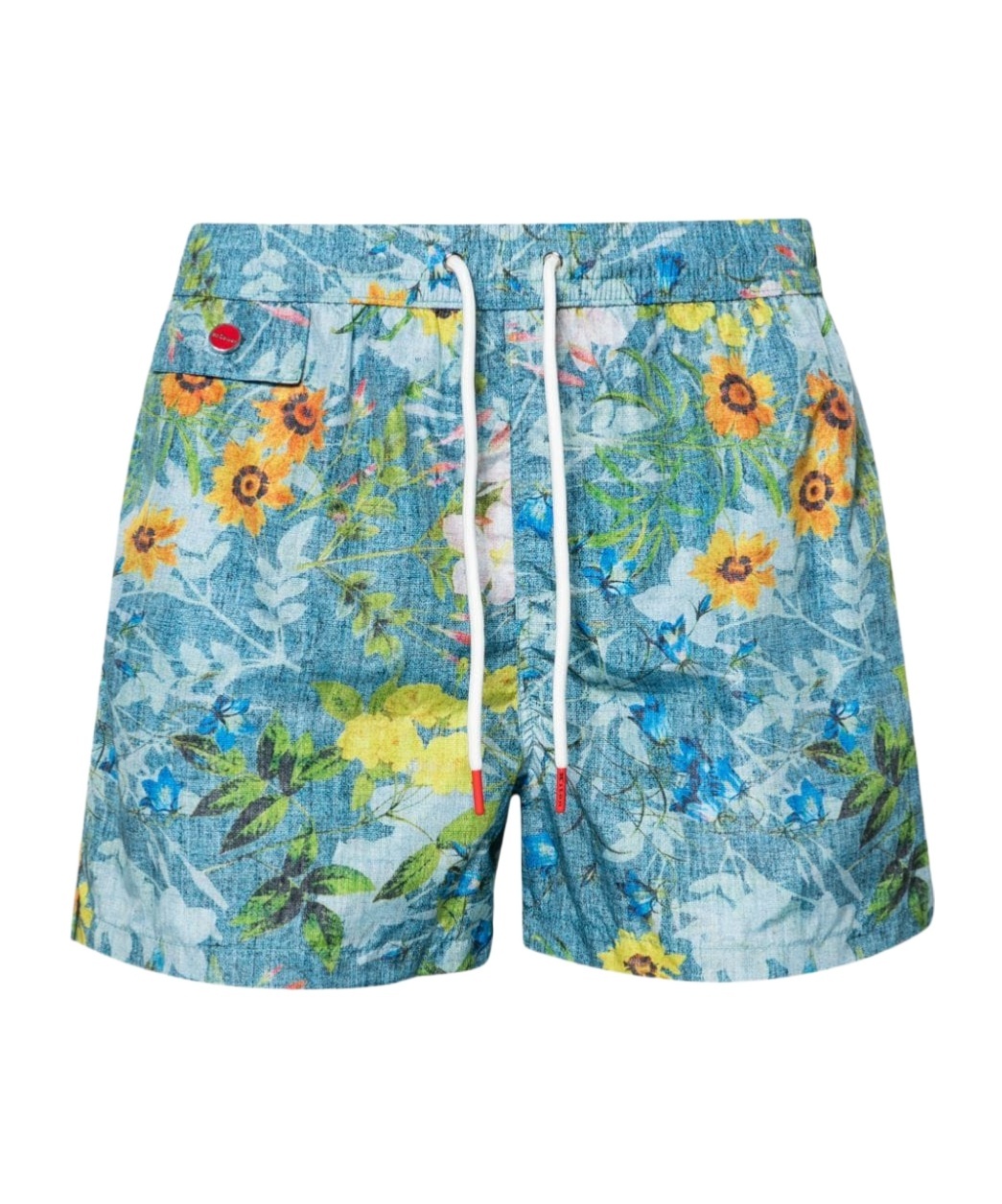 Kiton Floral Print Swim Shorts With Drawstring Waistband In Blue