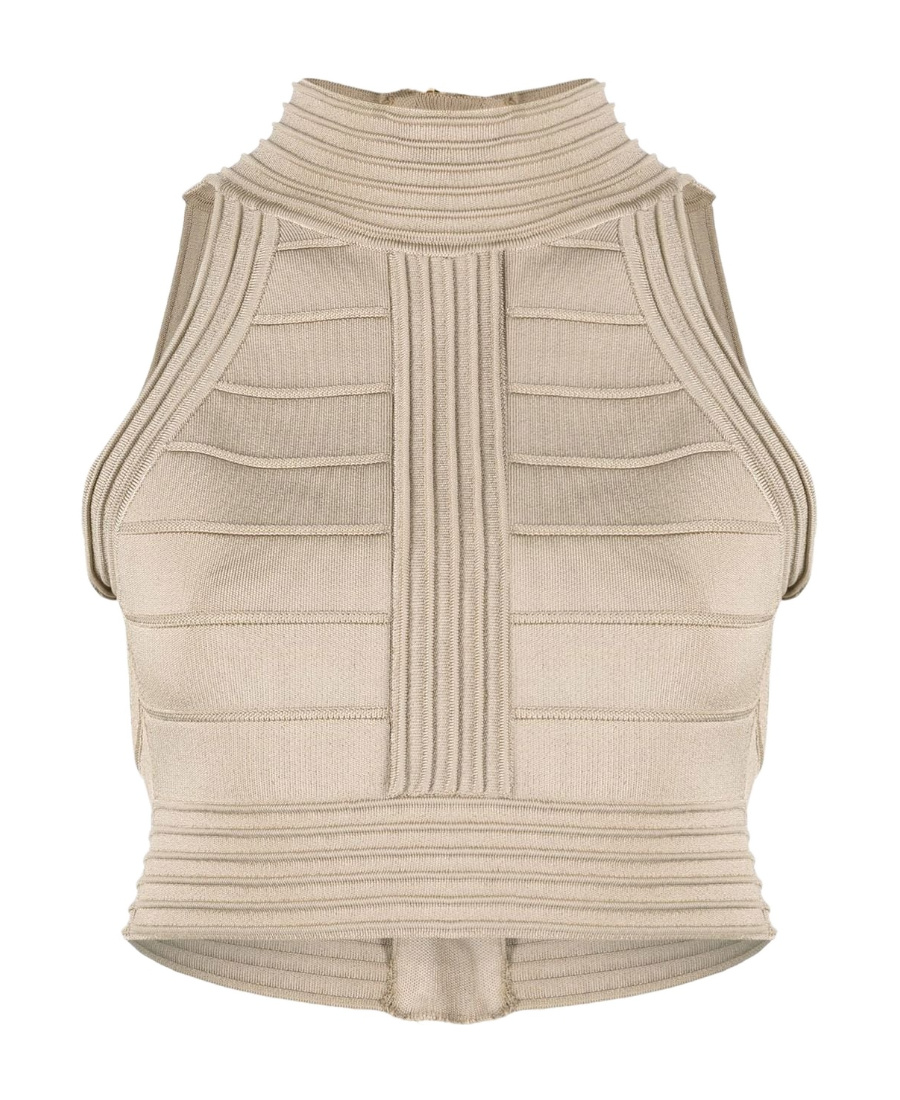Balmain Seam Detailed Crop Top In Nude