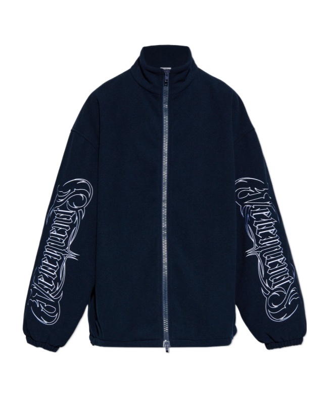 Vetements Navy Embroidered-logo Jacket In Black
