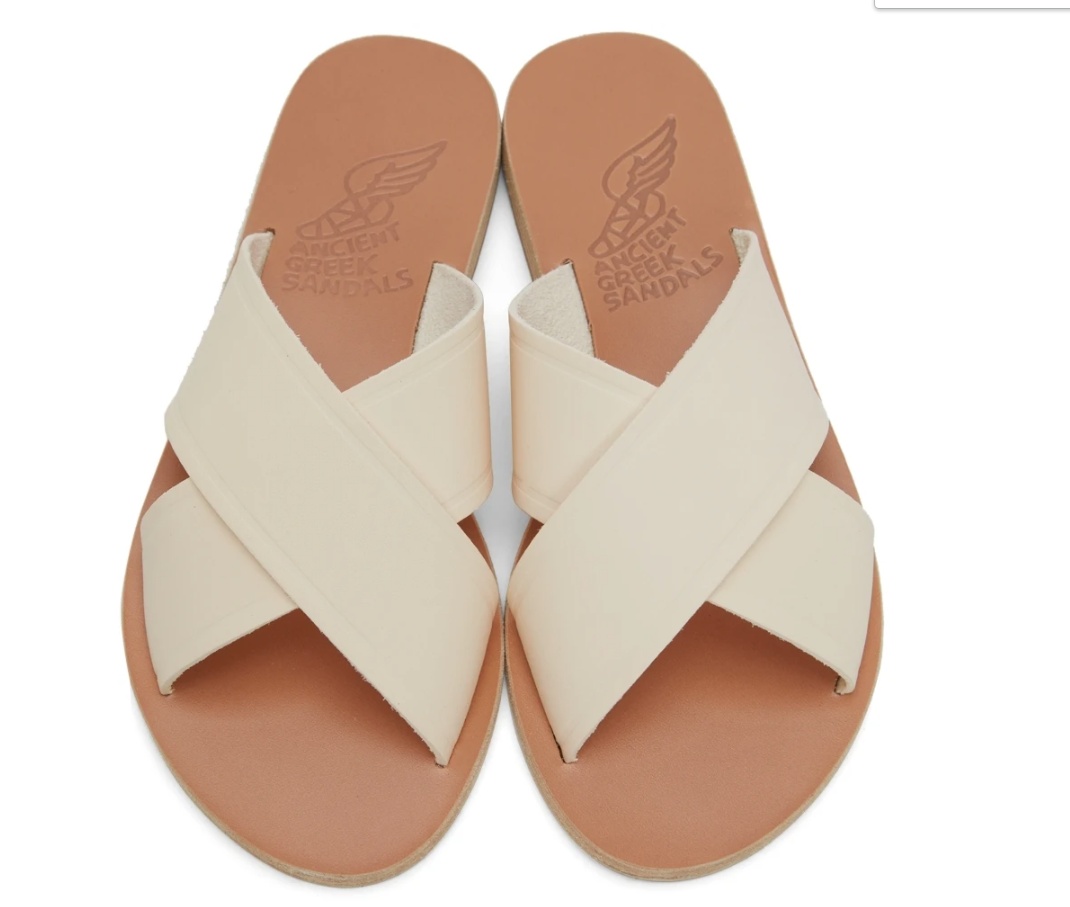 Ancient Greek Sandals Thais Flat Leather Sandals In White