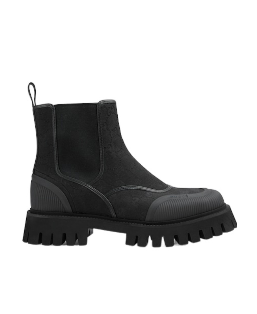 Gucci Gg-jacquard Canvas Ankle Boots In Black