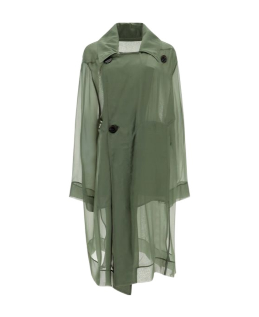 Rick Owens Sheer Silk Trench Coat In Green